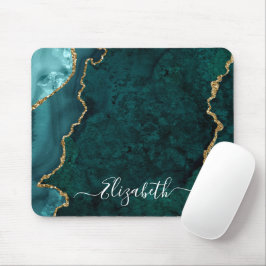 Mousepad Dourado Geodo Teal de Mármore Elegante Moderno