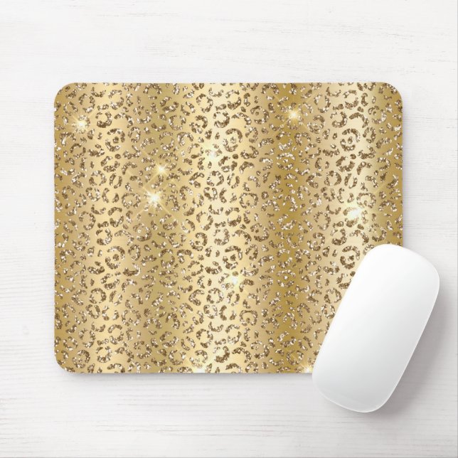 Mousepad Dourado Glam Glitter Leopardo (Com mouse)