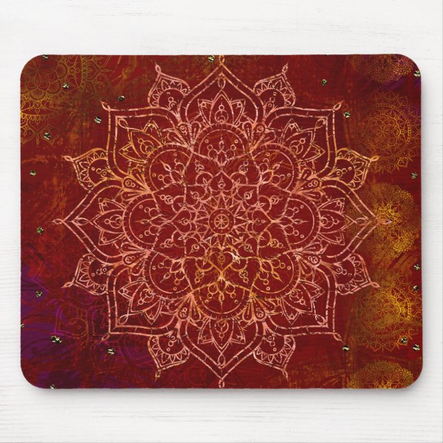 Mousepad Dourado Glam Mandala Vermelho Ferrugem Moderno Chi (Frente)