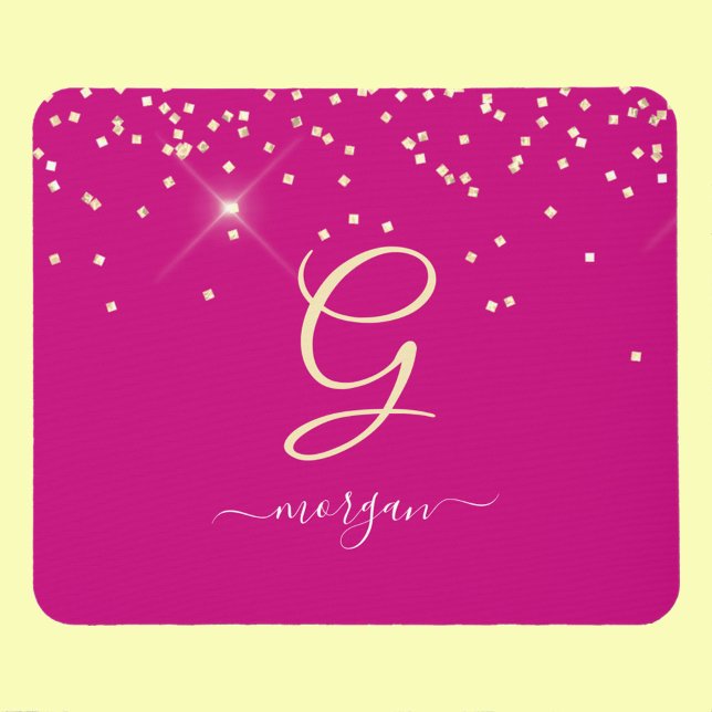 Mousepad Dourado Glitter & Monograma White Script Name, Fuc (Criador carregado)
