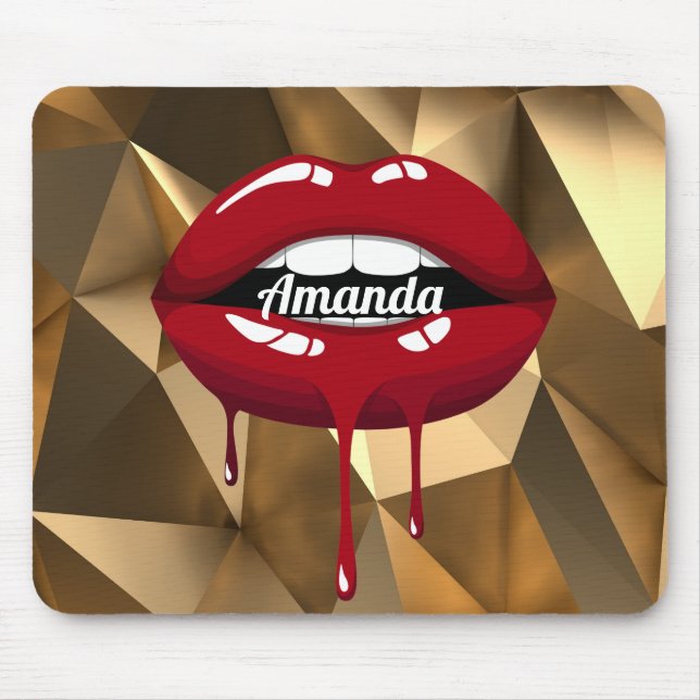 Mousepad Dourado Luxury Beleza Glamor Red Drivers Lábios (Frente)