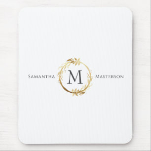 Mousepad Dourado Monograma de Folhagem Botânica