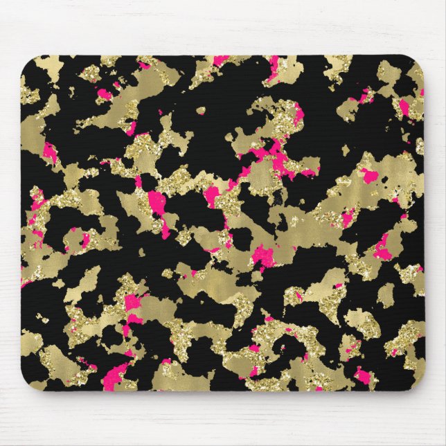 Mousepad Dourado Preto Brilho Rosa Quente Abstrato Descasca (Frente)