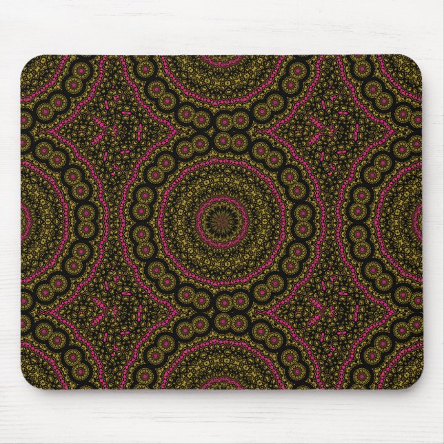 Mousepad Dourado, rosa e caleidcópio preto (Frente)