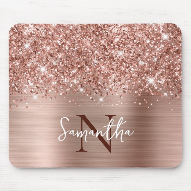 Mousepad Dourado Rosa Espelhado Monograma Glamour (Frente)