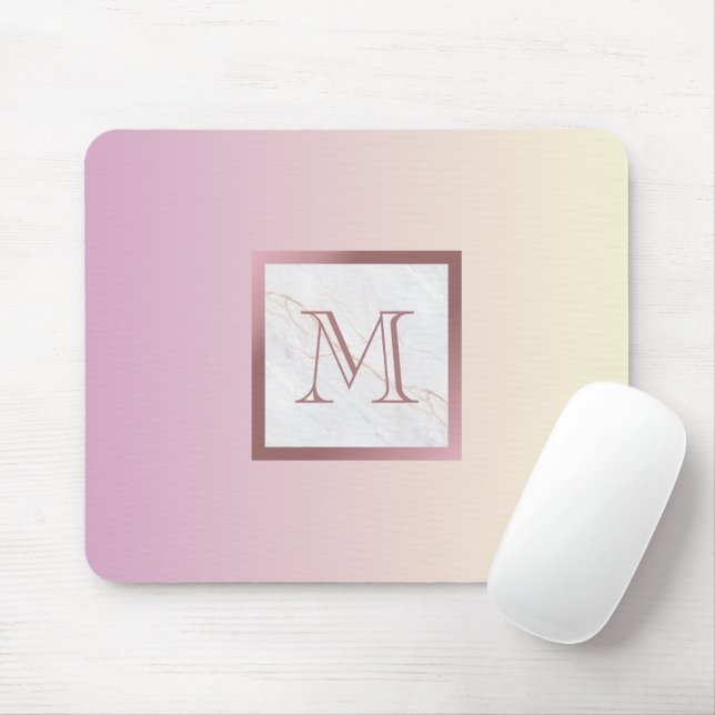Mousepad Dourado Rosa Monograma Mármore Gradiente Rosa (Com mouse)