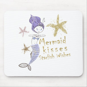 Mousepad Dourado Roxo Brilho Desejos de Sereia Beijos de Es