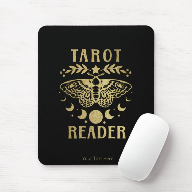 Mousepad Dourado Tarot Reader Moon Phase Moth Stars (Com mouse)