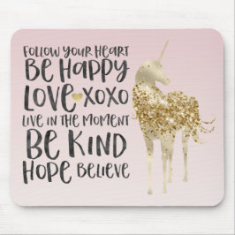Mousepad Dourado Unicórnio Inspiracional de Cor-de-Água Pre