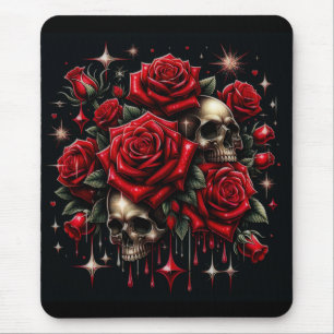 Mousepad Dourados crânios e Rosa vermelha Glamor Gótico Spa