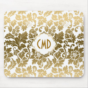Mousepad Dourados Tons - Damascos Florais Sobre Fundo Branc