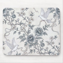 Mousepad Doves and Peony Flowers with Ribbons