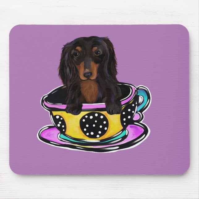 Mousepad Doxie Preto de Cabelo Comprido (Frente)