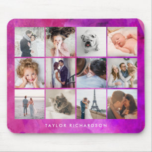 Mousepad Doze magenta da aguarela da colagem   da foto