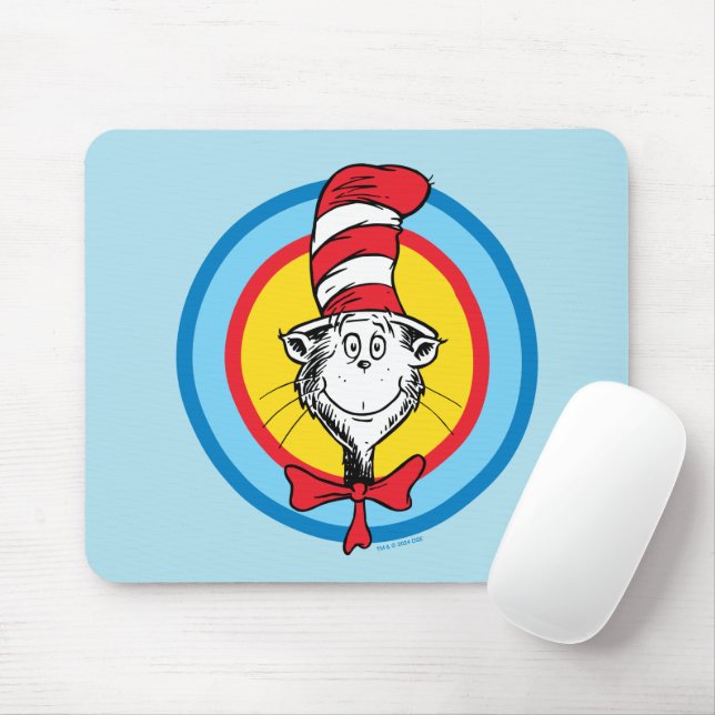 Mousepad Dr. Seuss | Gráfico da Cabeça do Gato no Chapéu (Com mouse)