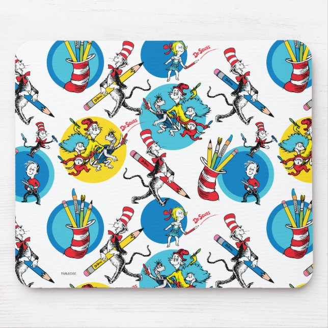 Mousepad Dr. Seuss | Personagens Com Lápis Padrão (Frente)