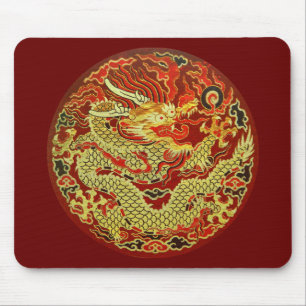 Mousepad Dragão asiático dourado bordado na obscuridade -