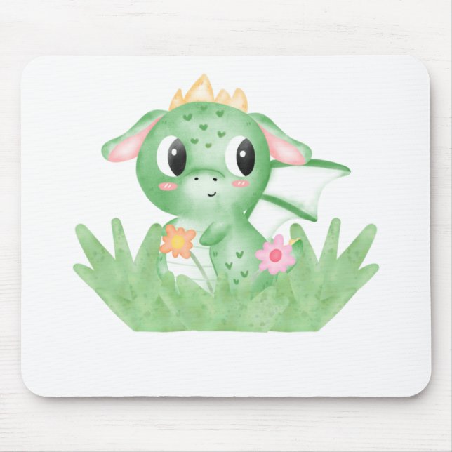 Mousepad Dragão Bebê Fofo Aquarela (Frente)