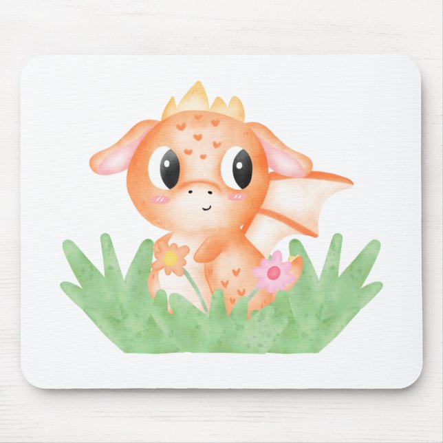 Mousepad Dragão Bebê Fofo Aquarela (Frente)