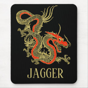 Mousepad Dragão Chinês da Fantasia Dourada Vermelha
