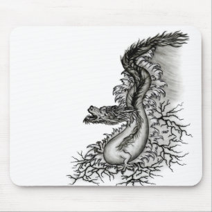 Mousepad Dragão chinês, Design preto e branco em tatuostilo