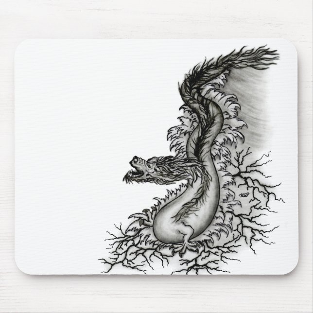 Mousepad Dragão chinês, Design preto e branco em tatuostilo (Frente)