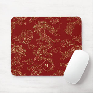 Mousepad Dragão chinês Dourado e vermelho escuro