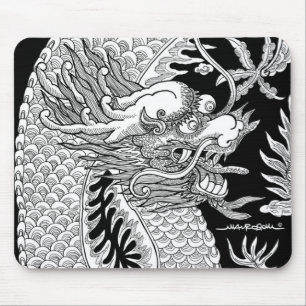 Mousepad Dragão Chinês Tradicional - Esquema Preto e Branco