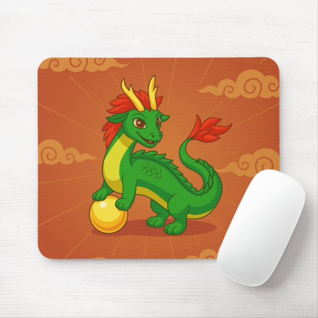 Mousepad Dragão Chinês Verde sobre Vermelho (Com mouse)