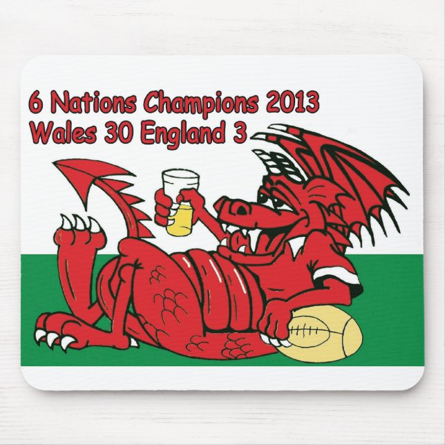 Mousepad Dragão de Galês, 6 campeões das nações, Wales v (Frente)