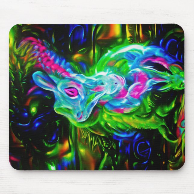 Mousepad Dragão do Coelho Psicodélico em Neon Fantasy (Frente)
