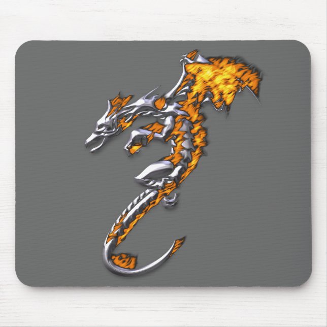 Mousepad Dragão do cromo com chamas (Frente)
