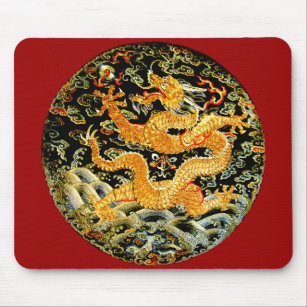 Mousepad Dragão dourado bordado do zodíaco antiguidade