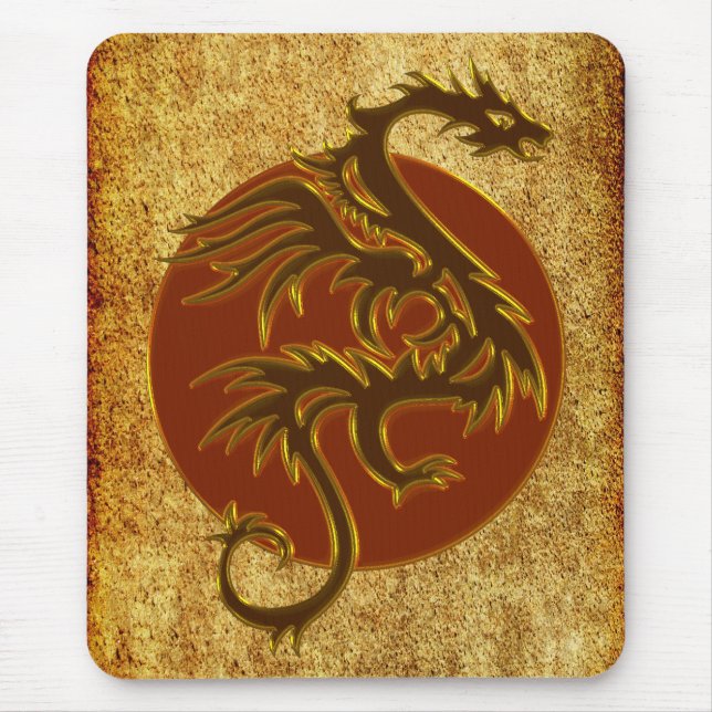 Mousepad Dragão Dourado Sol | estilo antigo (Frente)