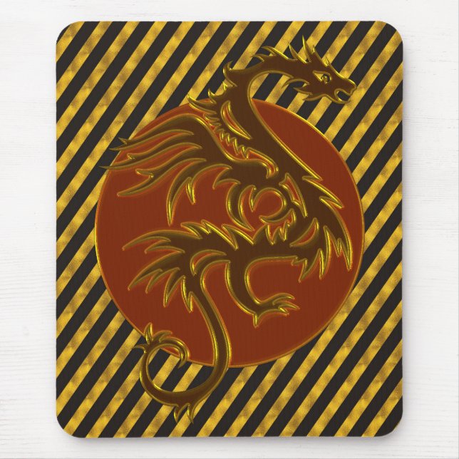 Mousepad Dragão Dourado Sol | listras douradas (Frente)