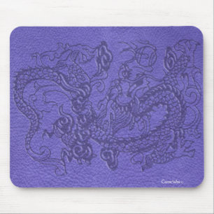 Mousepad Dragão gravado na textura de couro azul