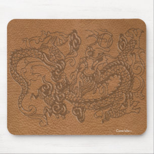 Mousepad Dragão gravado na textura de couro de Tan