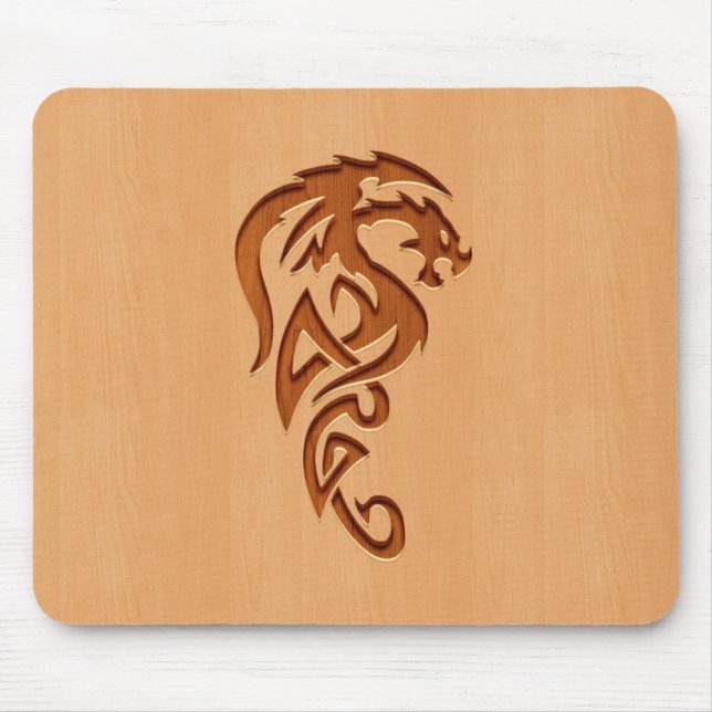 Mousepad Dragão gravado no efeito de madeira (Frente)