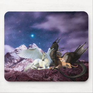 Mousepad Dragão Grifo Pégaso Unicórnio Fantasia