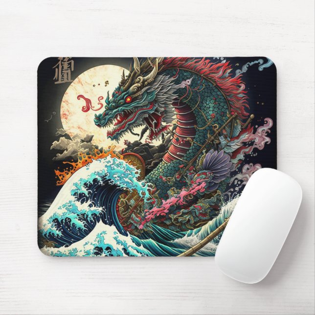 Mousepad Dragão Japonês da Noite de excelente (Com mouse)