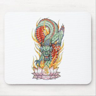 Mousepad Dragão japonês e Flor de Lotus