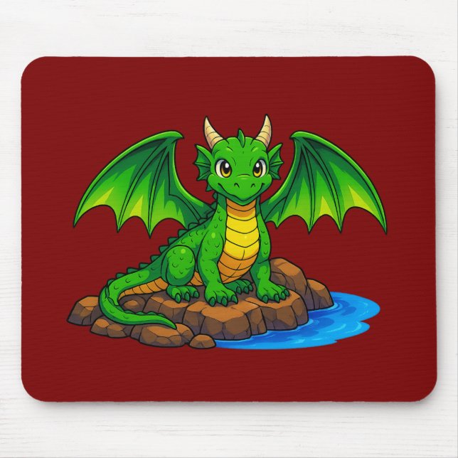 Mousepad Dragão mágico sentado nas rochas (Frente)