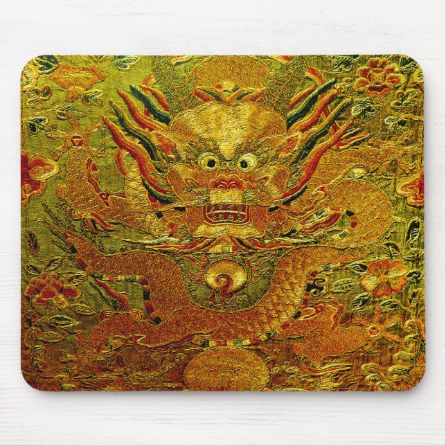 Mousepad Dragão ouro bordado chinês dinastia Ming (Frente)