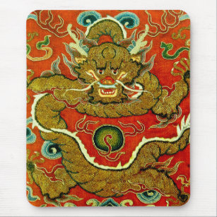 Mousepad Dragão ouro bordado chinês dinastia Qing