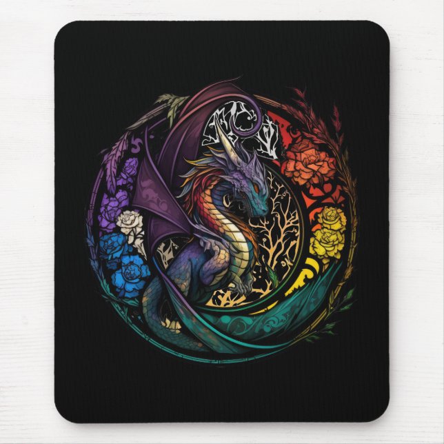 Mousepad Dragão Retrato Animal Vidro Armazenado Selvagem Li (Frente)