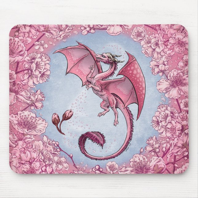 Mousepad Dragão rosa da Primavera Nature Fantasy Art (Frente)