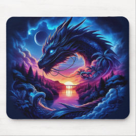 Mousepad Dragão Silhuetado contra um Sunset Vibrante