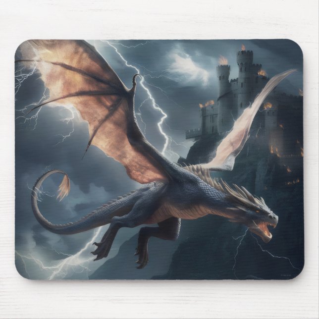 Mousepad Dragão sobre o castelo. (Frente)