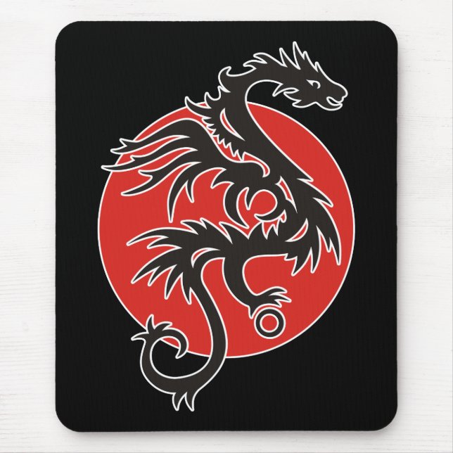 Mousepad Dragão Sol - preto vermelho branco + suas ideias (Frente)
