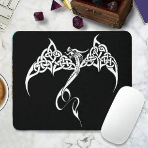 Mousepad Dragão Tribal Celta com Entrelaçamento Preto Branc
